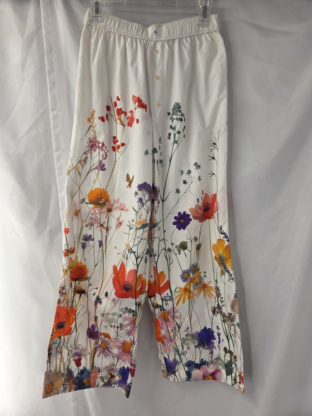 Anthropologie The Wren Boxer Pants S White Floral Cotton Cottagecore Wide Leg